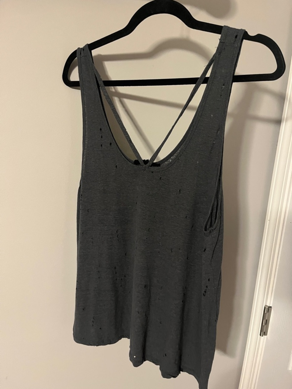 Women’s Distressed Grey Tank Top with Cross-Back Straps